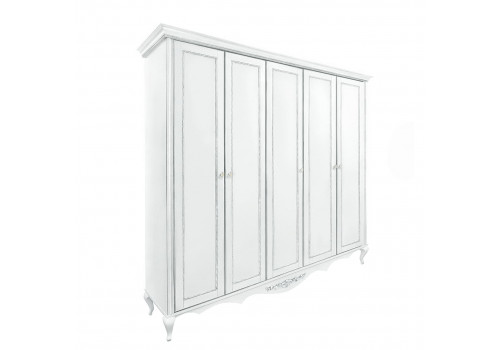 Шкаф 5 дверный Неаполь, Белый/Патина Серебро без структуры дерева