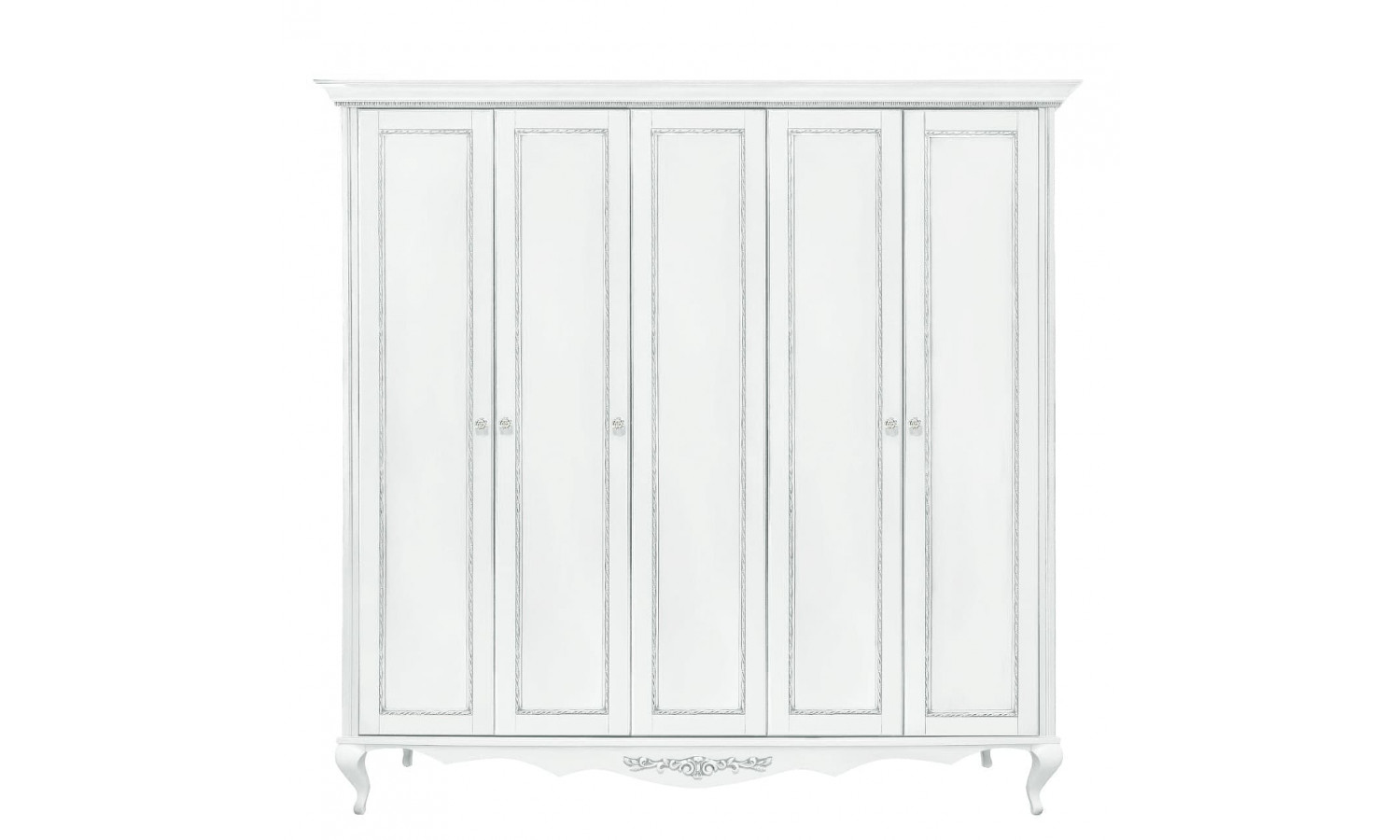 Шкаф 5 дверный Неаполь, Белый/Патина Серебро без структуры дерева