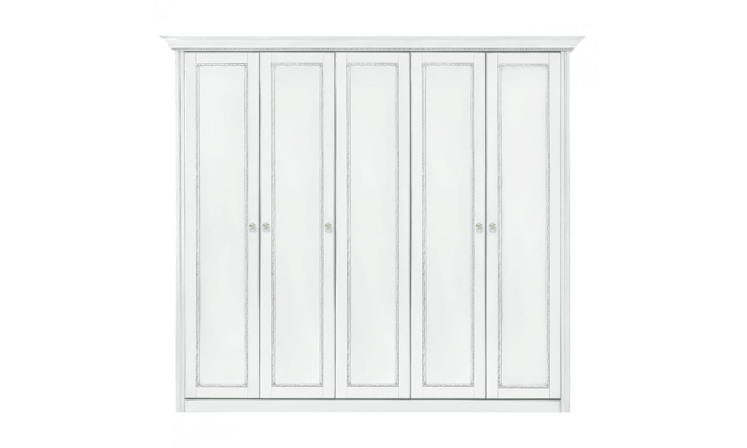 Шкаф 5 дверный Палермо Белый/Патина Серебро со структурой дерева
