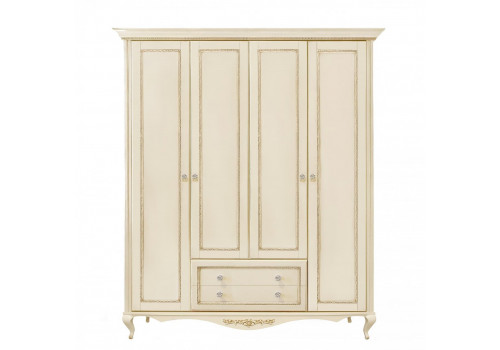 Шкаф 4 дверный Неаполь, Ваниль/Патина Золото без структуры дерева