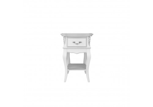 Тумба прикроватная узкая 1 ящик Тиволи, Белый/Патина Серебро