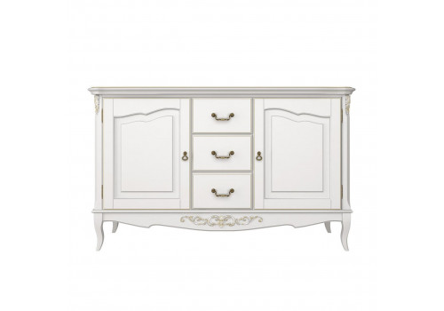 Комод 3 ящика+2 дверки Тиволи, Молочный/Патина Золото
