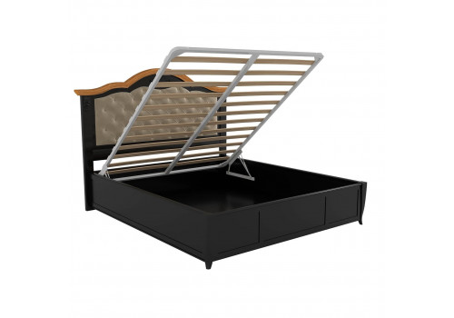 Кровать 140x200 с мягкой спинкой и подъемным механизмом Тиволи WOOD, Черный/Ясень