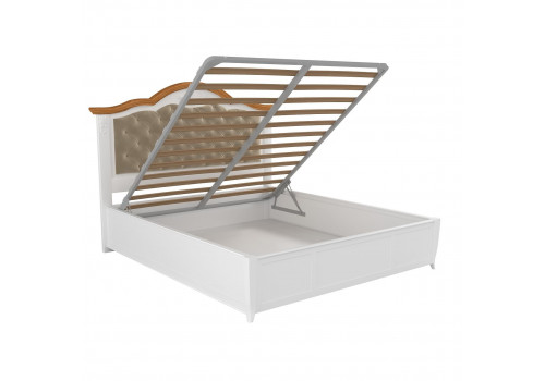 Кровать 160x200 с мягкой спинкой и подъемным механизмом Тиволи WOOD, Молочный/Ясень