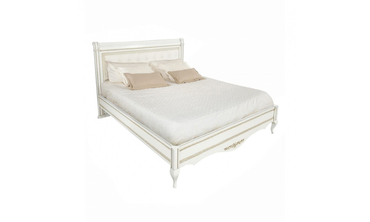 Кровать 160x200 с мягкой спинкой Неаполь, Молочный/Патина Золото без структуры дерева