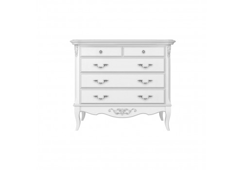 Комод 5 ящиков Тиволи, Белый/Патина Серебро