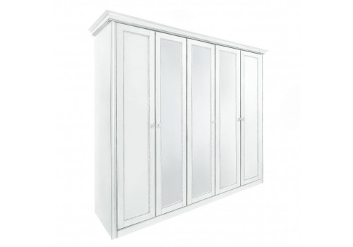 Шкаф 5 дверный с зеркалами Палермо Белый/Патина Серебро со структурой дерева