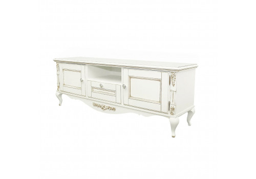 Тумба ТВ Неаполь, Молочный/Патина Золото без структуры дерева