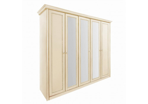 Шкаф 5 дверный с зеркалами Палермо Ваниль/Патина Золото со структрой дерева