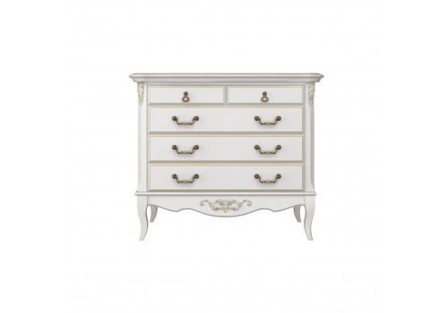 Комод 5 ящиков Тиволи, Молочный/Патина Золото