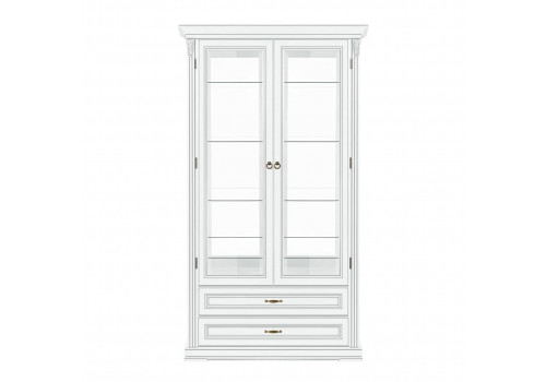 Витрина 2х дверная Палермо Белый/Патина Серебро со структурой дерева