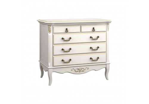 Комод 5 ящиков Тиволи, Молочный/Патина Золото