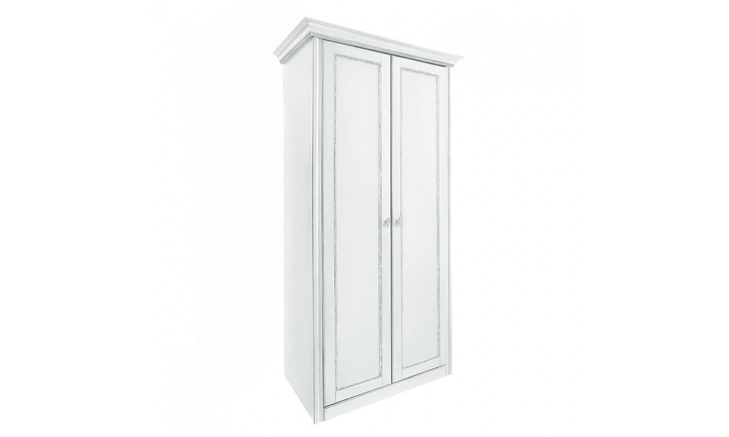 Шкаф 2 дверный с 1 полкой Палермо Белый/Патина Серебро со структурой дерева