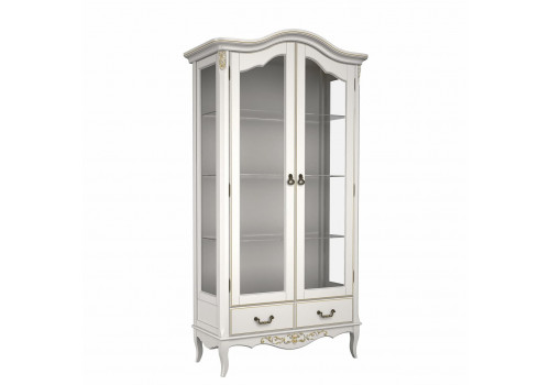 Сервант 2ств. с зеркальной задней стенкой Тиволи, Молочный/Патина Золото