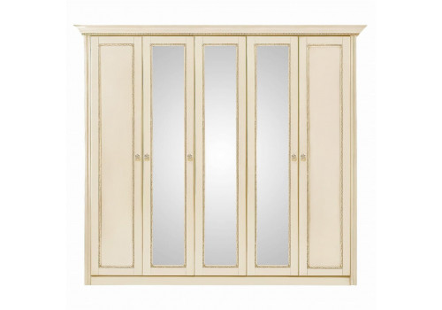 Шкаф 5 дверный с зеркалами Палермо Ваниль/Патина Золото со структрой дерева
