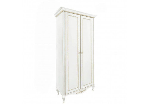 Шкаф 2 дверный с 5 полками Неаполь, Молочный/Патина Золото без структуры дерева