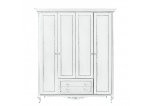Шкаф 4 дверный Неаполь, Белый/Патина Серебро без структуры дерева