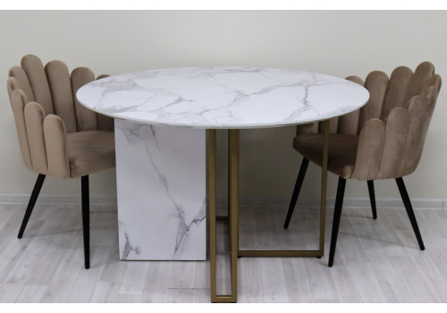 Стол обеденный Веспер F-1171-1, 120х120х76 см, белый мрамор