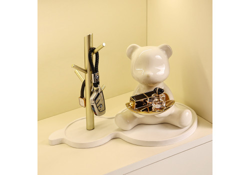 Статуэтка Медведь с подносом IST-068, 19х20 см, белый