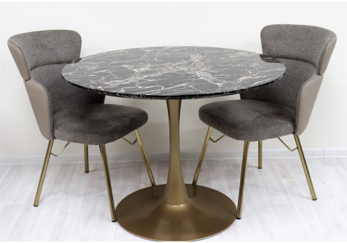 Стол обеденный круглый Аура F-1400-1.1, 100х100х75 см, черный мрамор