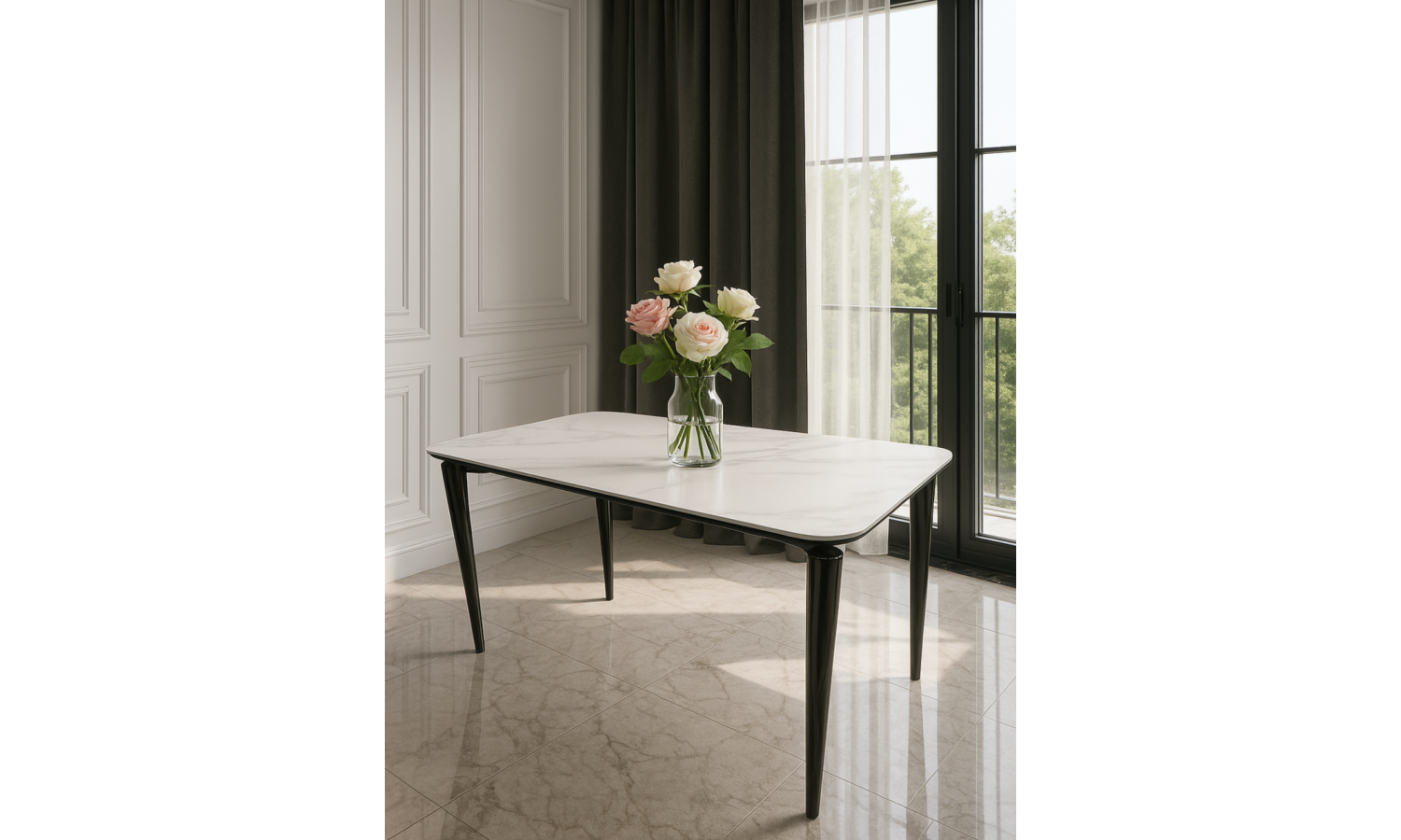 Стол обеденный Блум ART2922-160W, 160х90х75 см, белая керамика/черный