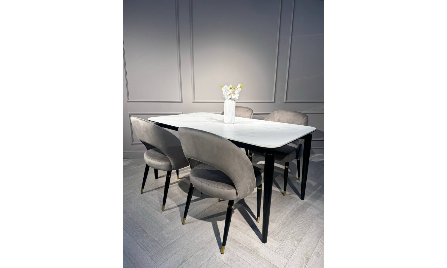 Стол обеденный Блум ART2922-160W, 160х90х75 см, белая керамика/черный