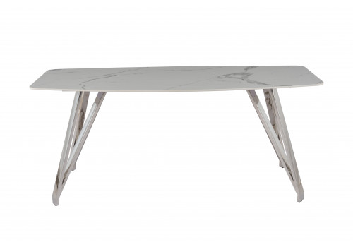 Стол обеденный Соар-2 F-1690,180х90х76 см, бело-серая керамика/хром серебро