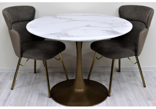 Стол обеденный круглый Аура F-1400-1, 100х100х75 см, белый мрамор