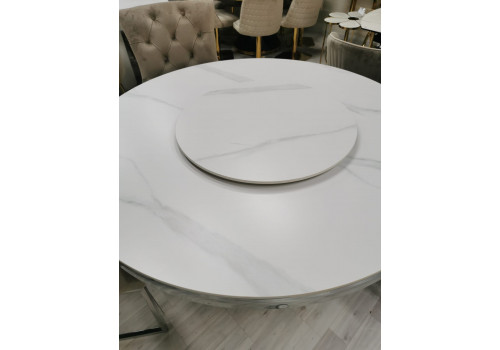 Стол обеденный Мелоди DT-018L, 140х140х75 см, белый мрамор/серебро