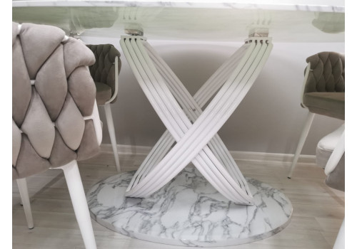 Стол обеденный Сфера Овал F-1453, 200х100х76 см, белый мрамор