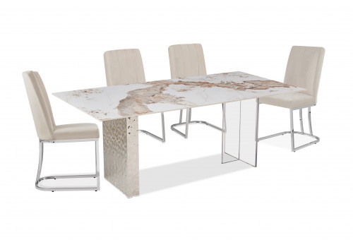 Стол обеденный Ардео Силвер DT-3101, 200x100x75 см, белый мрамор
