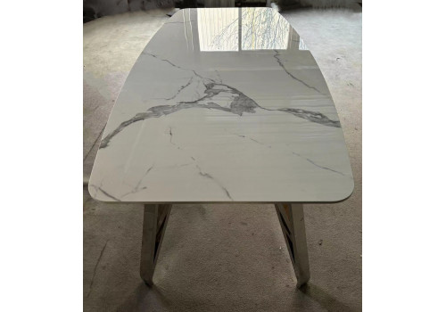 Стол обеденный Соар-2 F-1690,180х90х76 см, бело-серая керамика/хром серебро