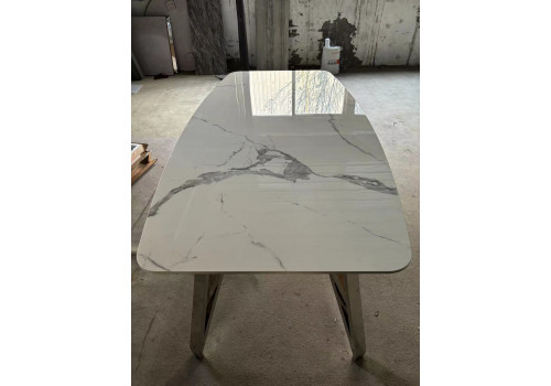 Стол обеденный Соар-2 F-1690,180х90х76 см, бело-серая керамика/хром серебро