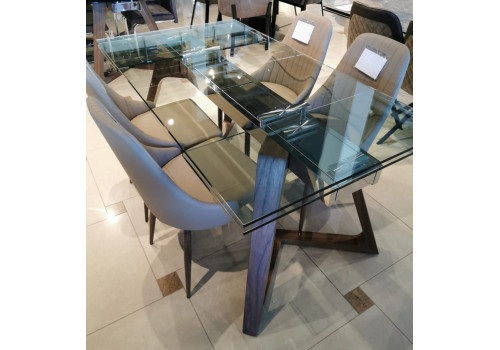 Стол обеденный раскладной Бостон MC-1772DT, 160(240)х90х76 см, прозрачное стекло