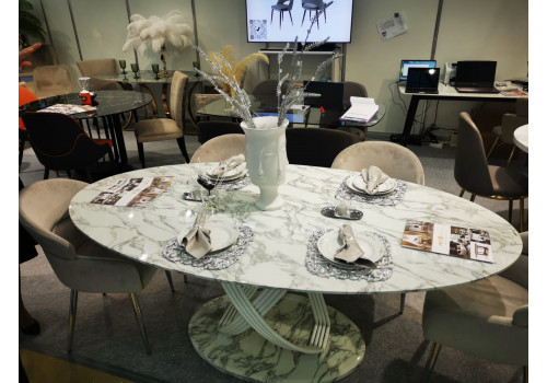 Стол обеденный Сфера Овал F-1453, 200х100х76 см, белый мрамор