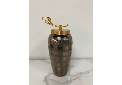 Ваза керамическая с крышкой IST-061, 11,5х35 см, коричневый