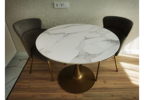 Стол обеденный круглый Аура F-1400-1, 100х100х75 см, белый мрамор