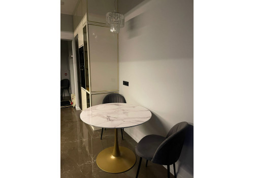 Стол обеденный круглый Аура F-1400-1, 100х100х75 см, белый мрамор