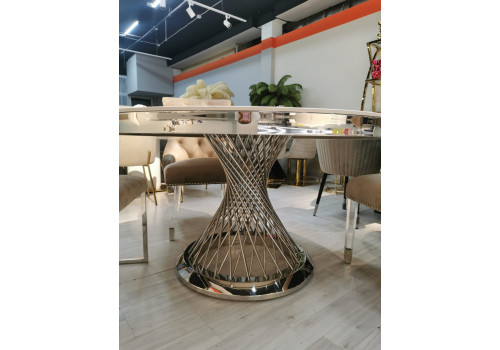 Стол обеденный Мелоди DT-018L, 140х140х75 см, белый мрамор/серебро